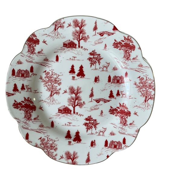 Grace Teaware Christmas Porcelain Salad Plates 8in Set of 4 Holiday Red & White - Picture 2 of 16